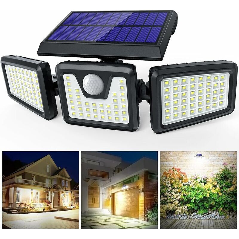 foto del prodotto luce di sicurezza solare con sensore di movimento potente faretto da parete per esterni wireless 100 led 
