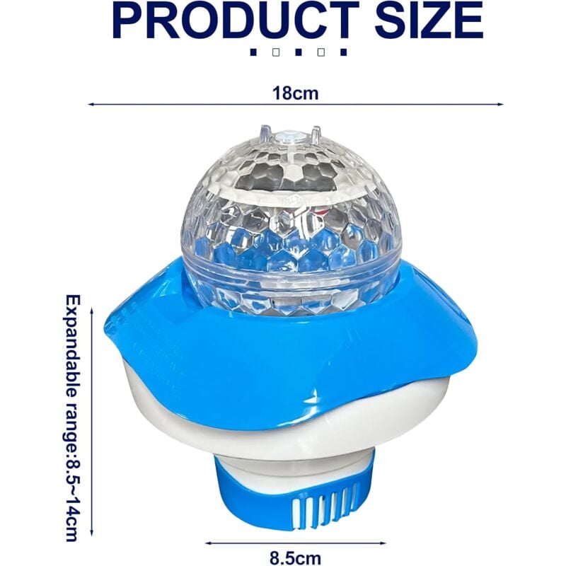foto del prodotto luce galleggiante per piscina, luce solare galleggiante per piscina, dispenser di prodotto di cloro per compresse chimiche di bromo distribuzione per