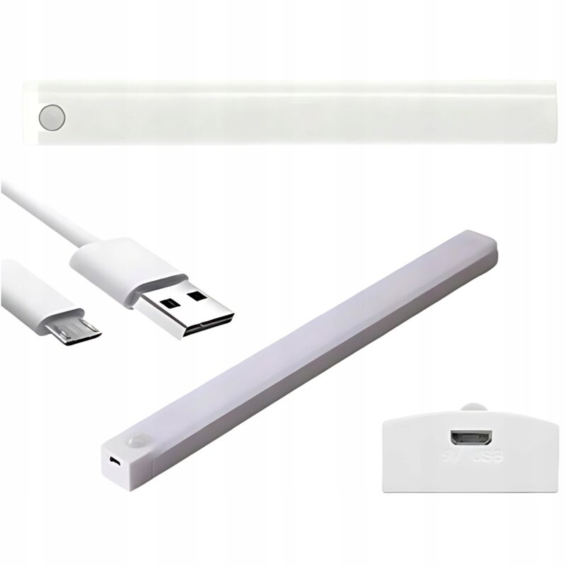 foto del prodotto luce led autoadesiva con sensore di movimento, 20 cm, usb, per armadio sotto i mobili