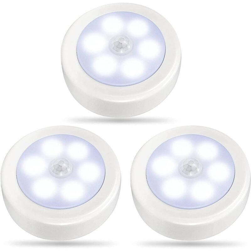 foto del prodotto luce led con sensore di movimento per interni, luce per armadio a batteria, bianco freddo, confezione da 3