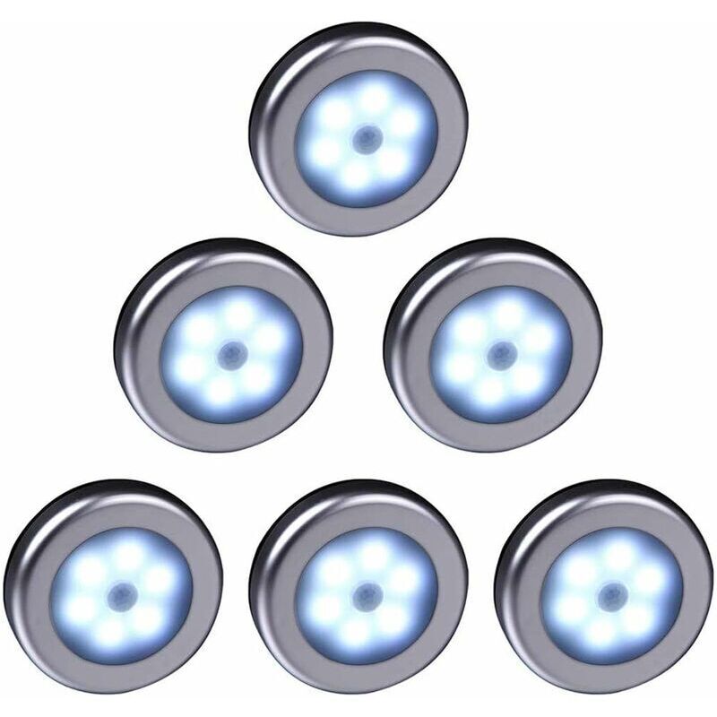 foto del prodotto luce led con sensore di movimento wireless per armadio, scale, corridoio, cucina, camera da letto 6 pezzi conchiglia argentata luce bianca 