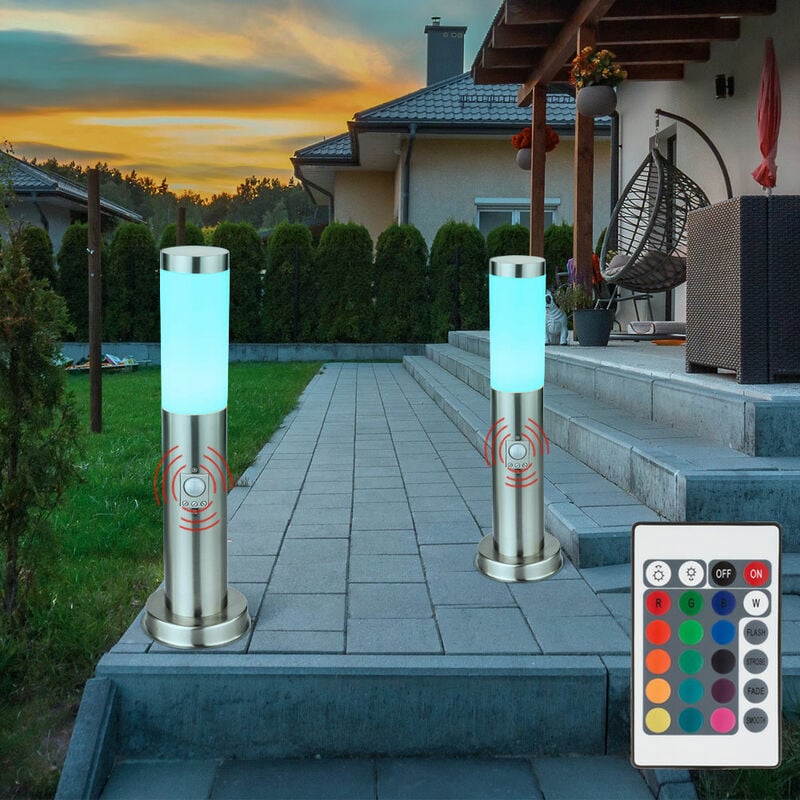 foto del prodotto luce led per vialetto da esterno con rilevatore di movimento lampada da terra dimmerabile con telecomando luce da giardino, cambio colore rgb, 8,5w