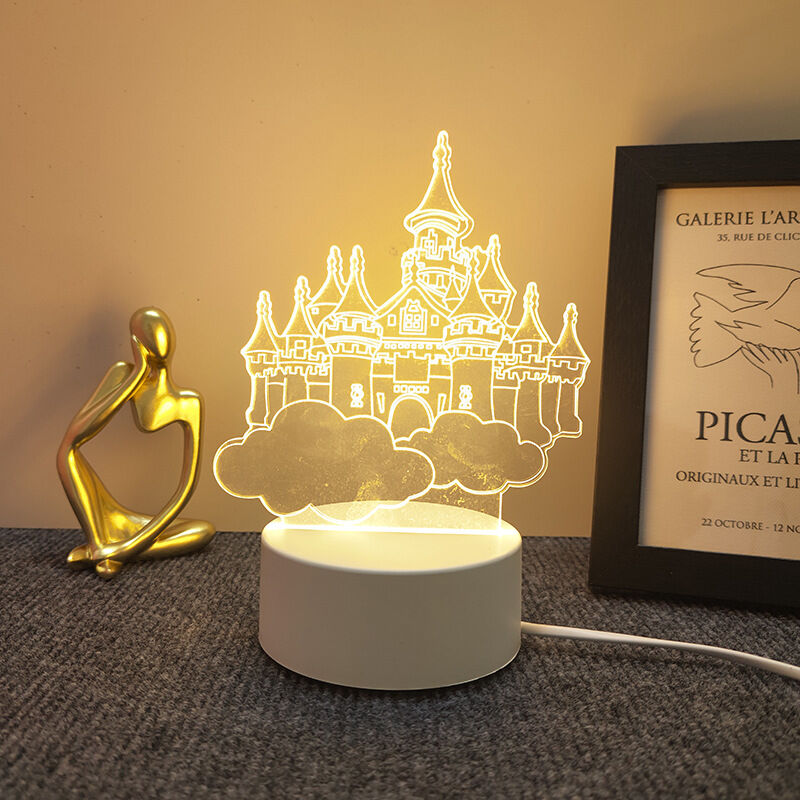 foto del prodotto luce notturna a forma di castello per bambini, lampada notturna con illusione 3d che cambia colore con telecomando, decorazione per camera da letto,