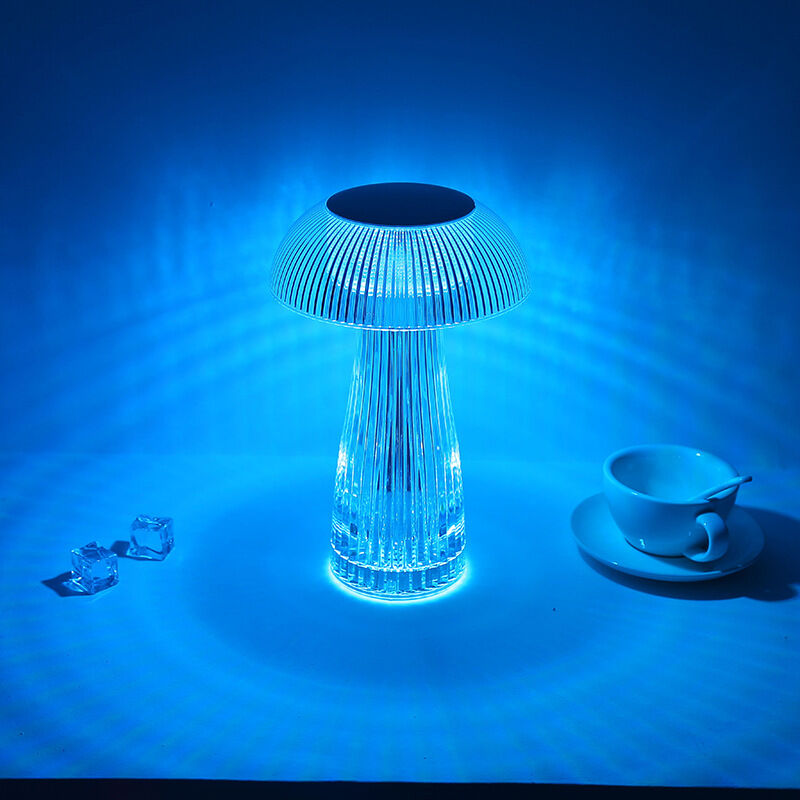 foto del prodotto luce notturna a forma di fungo di cristallo, mini lampada a fungo a led, luce decorativa con ricarica usb, lampada portatile per camera da letto,