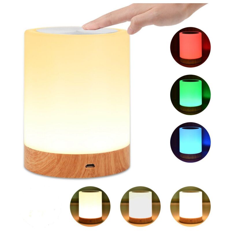 foto del prodotto luce notturna a led, lampada touch da comodino con controllo touch e ricaricabile tramite usb e cambio colore 13 rgb con lampada da tavolo