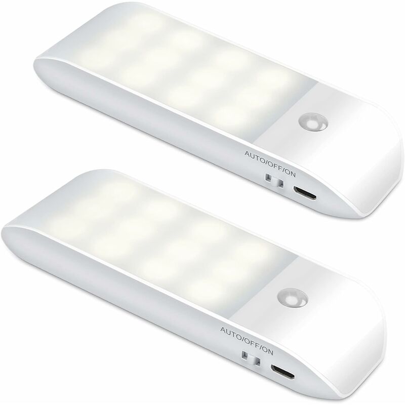 foto del prodotto luce notturna a led ricaricabile, 2 pezzi luce notturna automatica con sensore di movimento, auto on off, lampada armadio con striscia magnetica