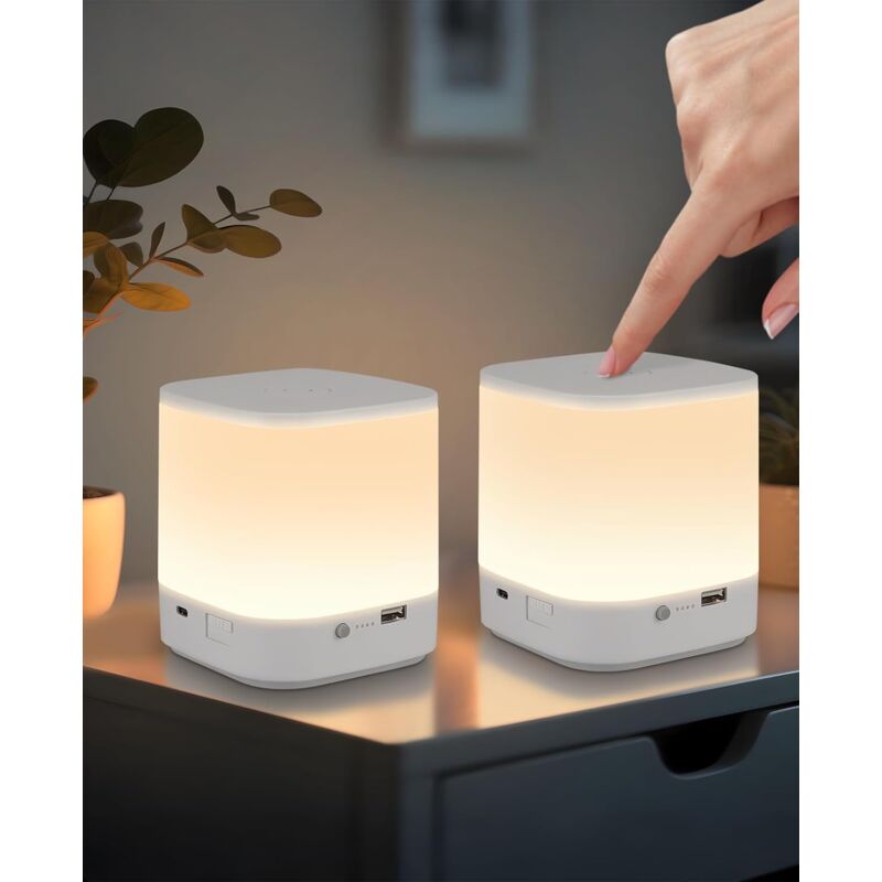 foto del prodotto luce notturna a led touch a luminosit variabile gbly confezione da 2 ricaricabile tramite usb, bianca, alimentata a batteria da 1800 mah, con 3