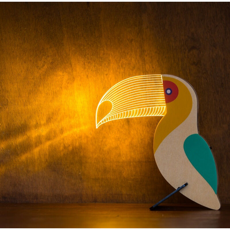 foto del prodotto luce notturna acrilica creativa animali in legno soggiorno camera da letto decorazione luci a led luci a led a forma di tucano