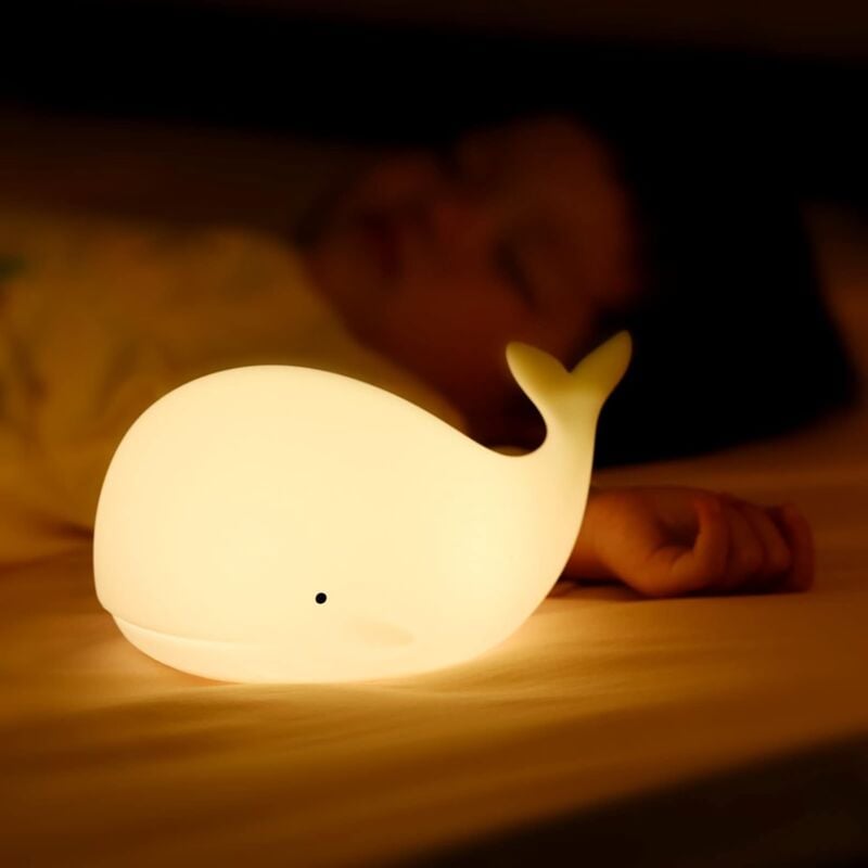 foto del prodotto luce notturna baby balena, lampada per cameretta per bambini rgb multicolore in silicone morbido e carino con modalità di respirazione a 7 colori e