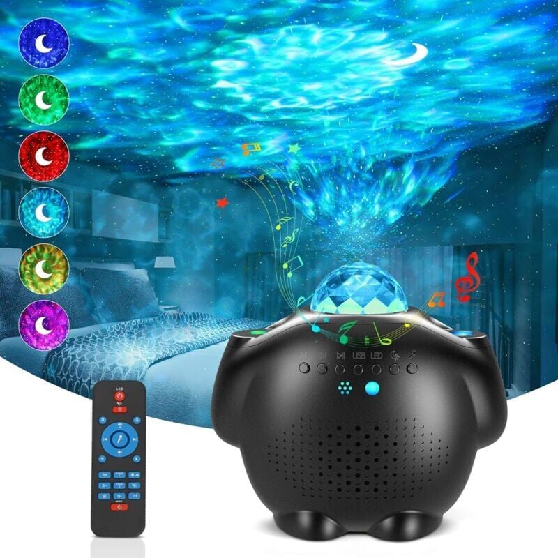 foto del prodotto luce notturna per bambini 4 in 1, proiettore del cielo stellato con altoparlante bluetooth, telecomando, timer, proiettore di galassie a led,