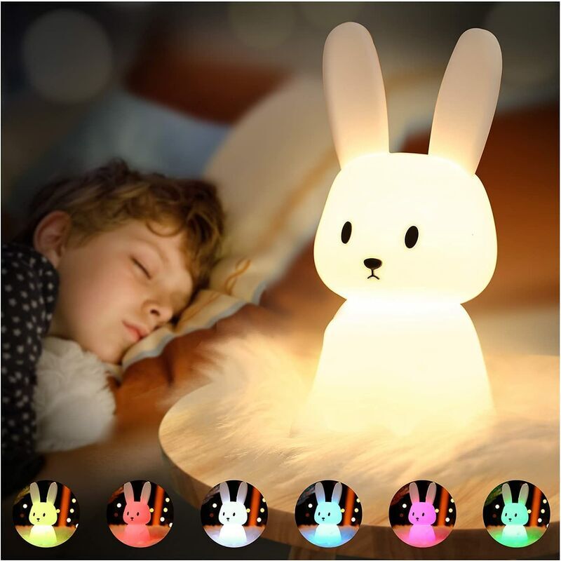 foto del prodotto luce notturna per bambini a forma di coniglio, 7 colori, ricaricabile tramite usb, con timer, lampada decorativa per la decorazione natalizia, regalo