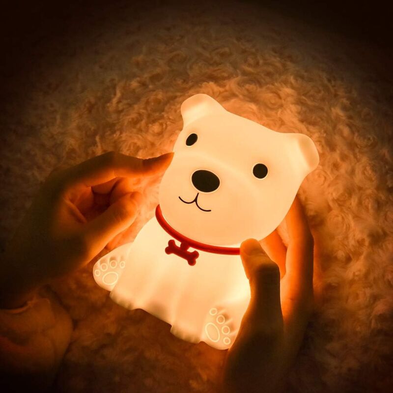 foto del prodotto luce notturna per bambini, luce notturna ricaricabile a forma di cucciolo, luce notturna portatile in silicone, luce notturna touch, decorazione per