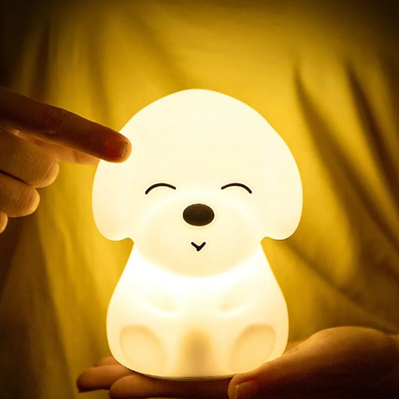 foto del prodotto luce notturna per cani per bambini, lampada da comodino per cuccioli kawaii per bambini, luce notturna in silicone per bambini, lampada a led usb a
