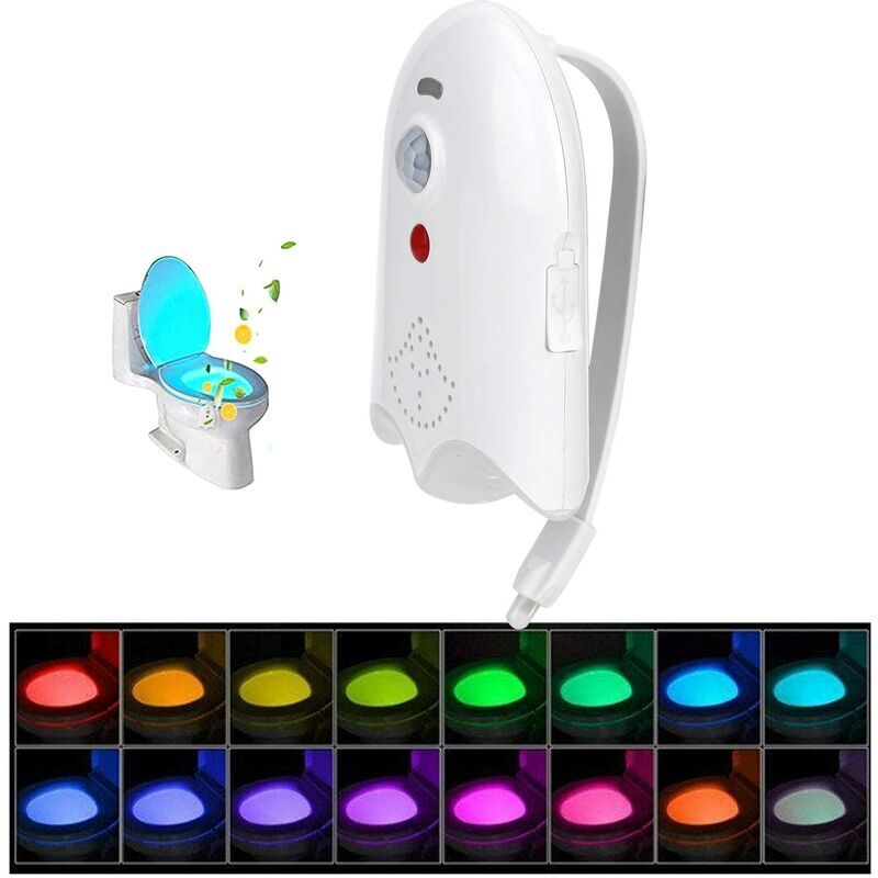 foto del prodotto luce notturna per wc con sensore di movimento, ricaricabile tramite usb, lampada per wc con aromaterapia, 16 colori, luce notturna con sensore per