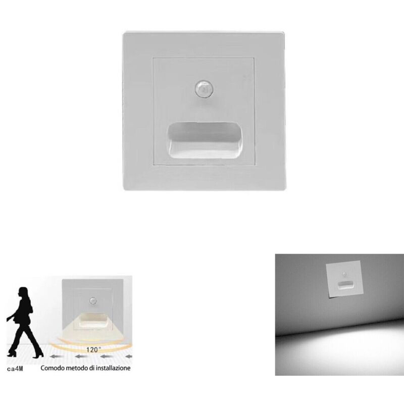foto del prodotto luce notturna segnapasso led quadrato bianco sensore movimento luce fredda 6000k