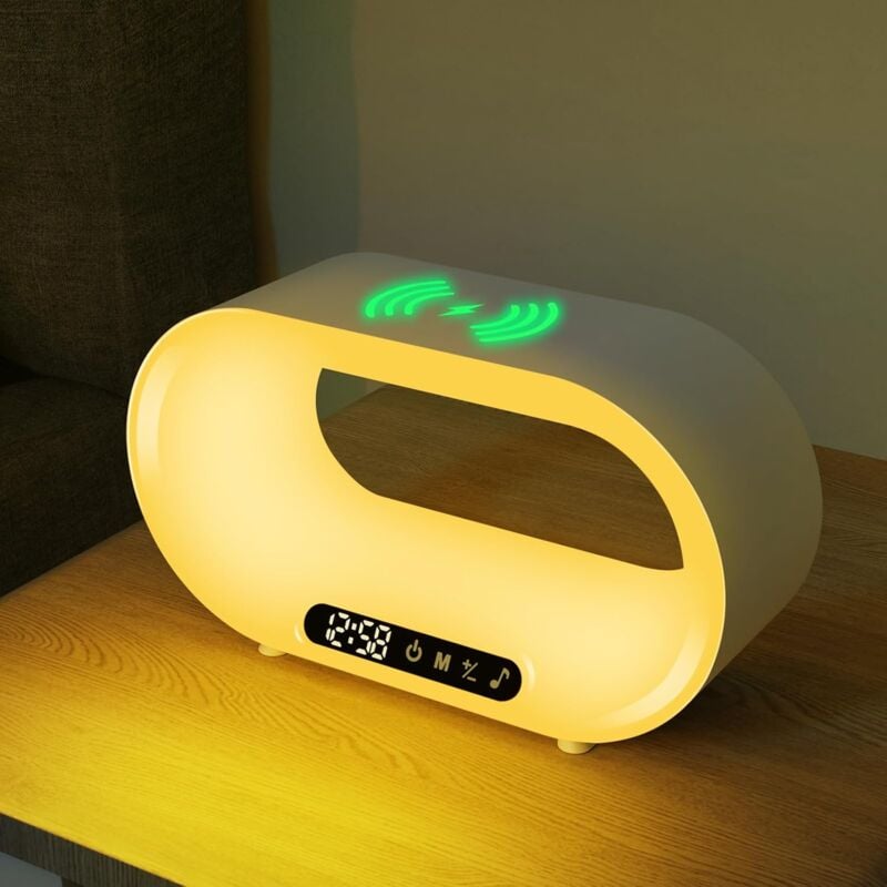 foto del prodotto luce notturna sveglia, orologio luminoso con caricabatterie wireless, aiuto per dormire, modalit timer snooze, luce notturna 3 in 1, ideale come