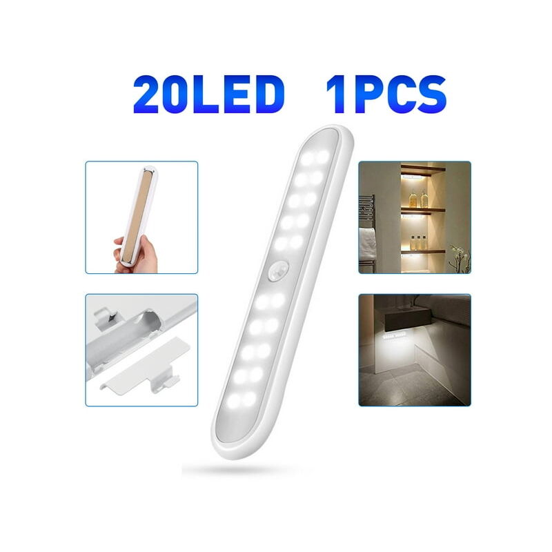foto del prodotto luce per armadi con sensore di movimento pir, illuminazione sotto il bancone, 20 luci led wireless a batteria per cucina, luci a batteria, luci