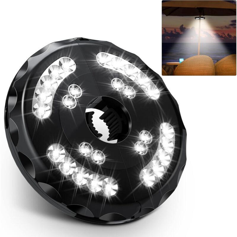 foto del prodotto luce per ombrello ricaricabile 28 led luce bianca con morsetto regolabile