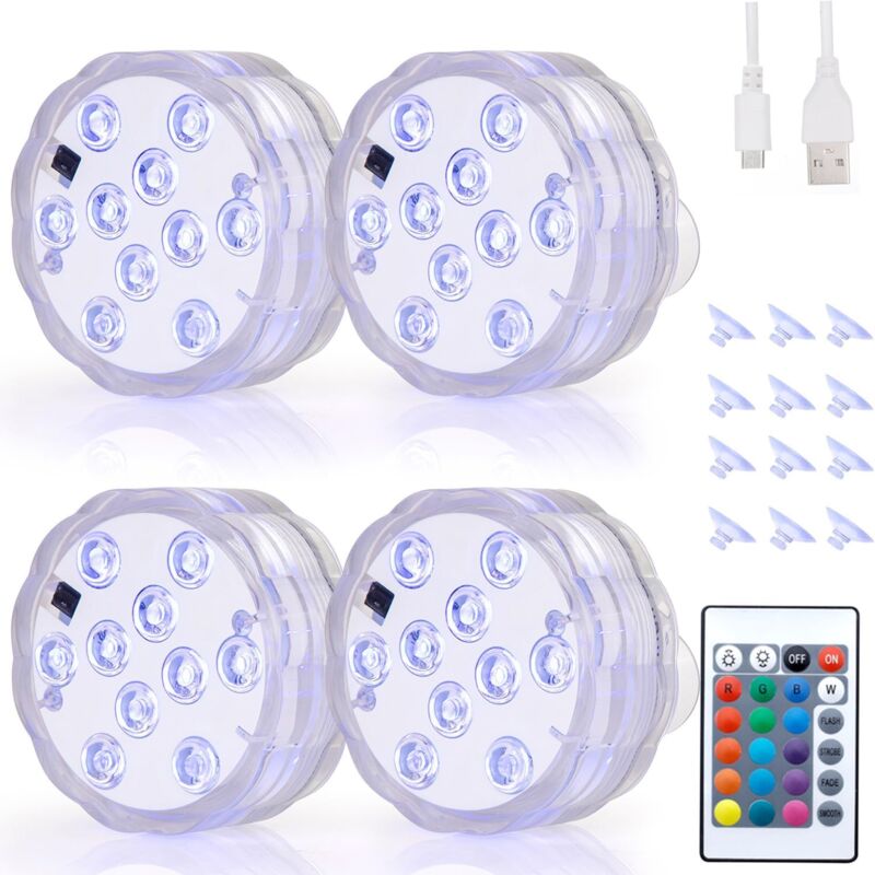 foto del prodotto luce per piscina a led rgb16, ricaricabile tramite usb, con ventosa, impermeabile ip68, telecomando, per giardino, vasca da bagno energia nominale 