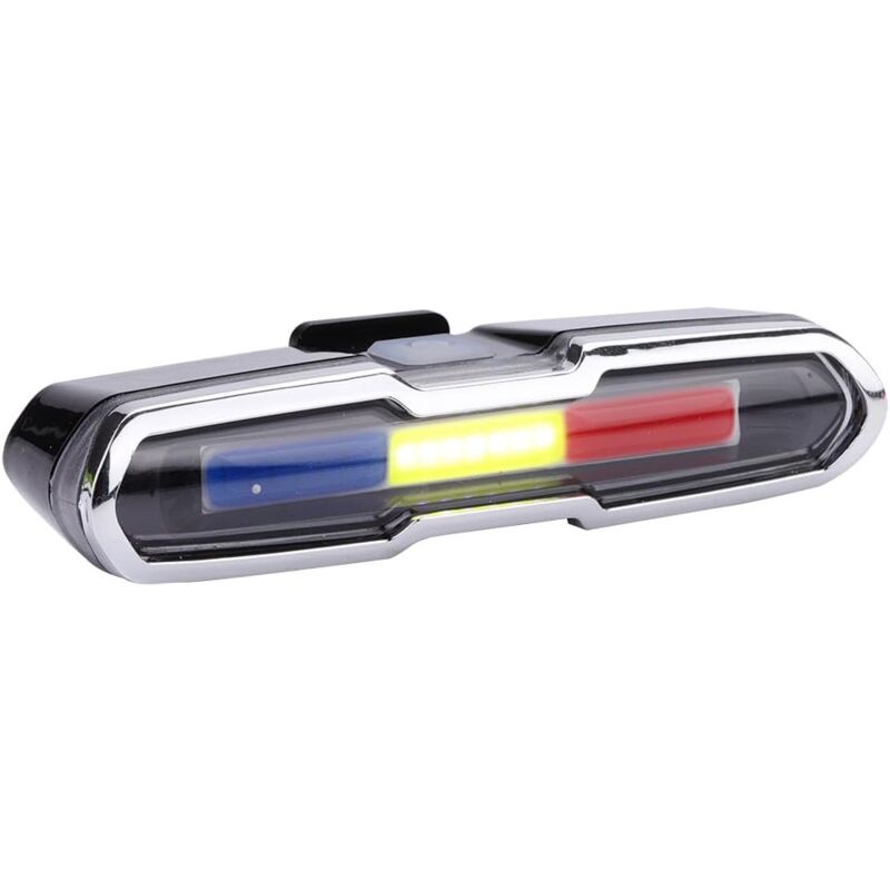 foto del prodotto luce posteriore a led per bici, luce posteriore di avvertimento per bicicletta da montagna a led ricaricabile tramite usb rosso blu bianco 