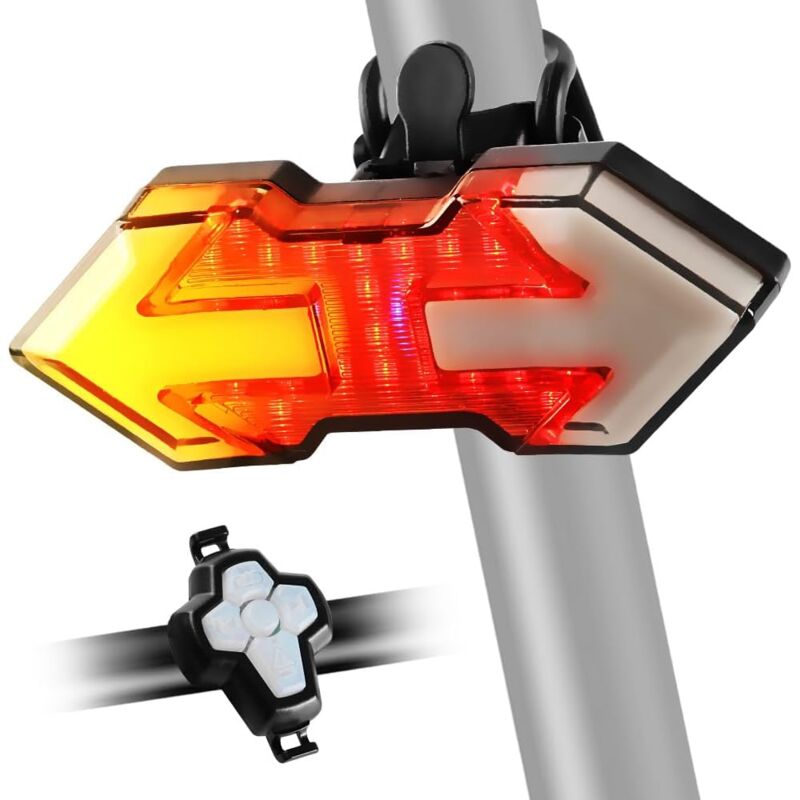 foto del prodotto luce posteriore per bicicletta con indicatore di direzione, telecomando wireless ricaricabile tramite usb 11 modalit luce posteriore per