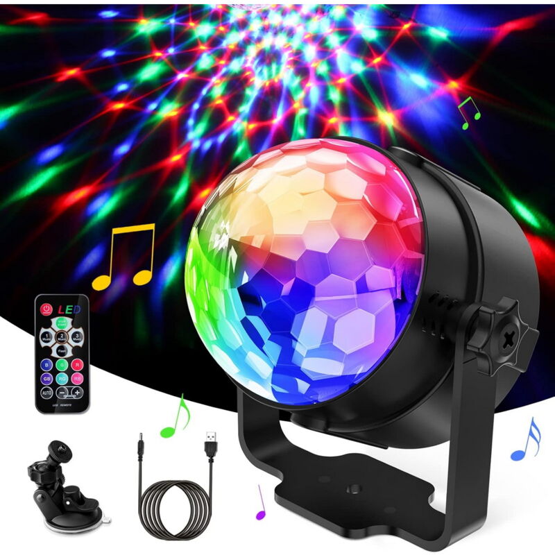 foto del prodotto luce sfera musicale led 5w usb multicolore rotante con telecomando wisdom