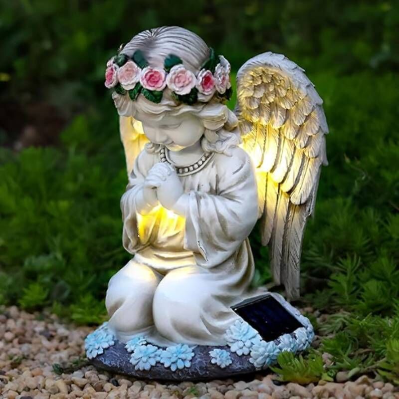foto del prodotto luce solare a forma di angelo che prega, luce solare a forma di angelo che prega, ip44 impermeabile, decorazione da giardino per esterni, 6 12 ore,