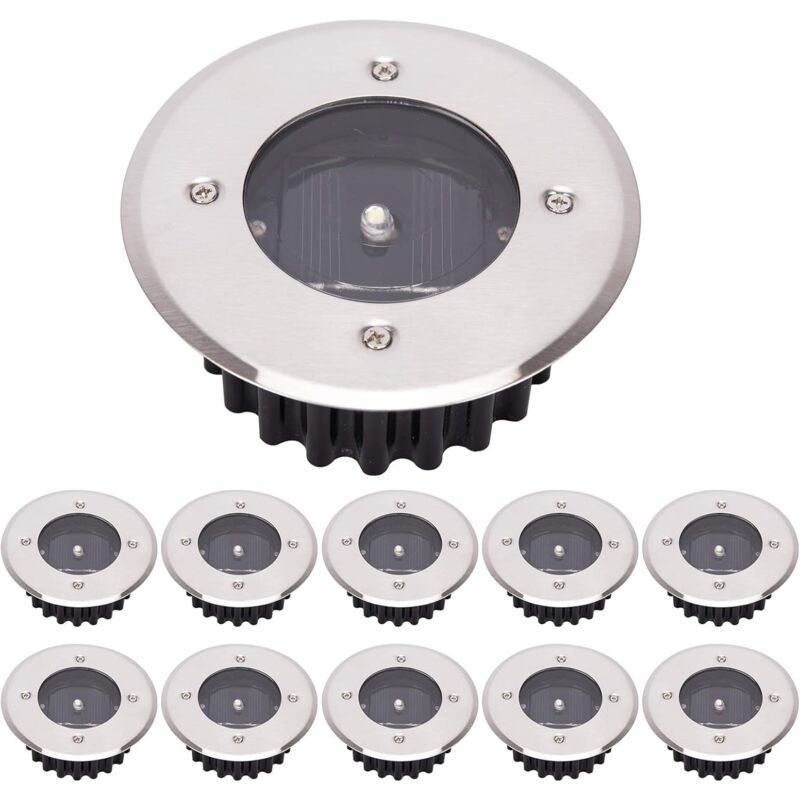 foto del prodotto luce solare a led da terra, confezione da 10 luce esterna, luce stradale, impermeabile ip65 bianco freddo, rotonda 