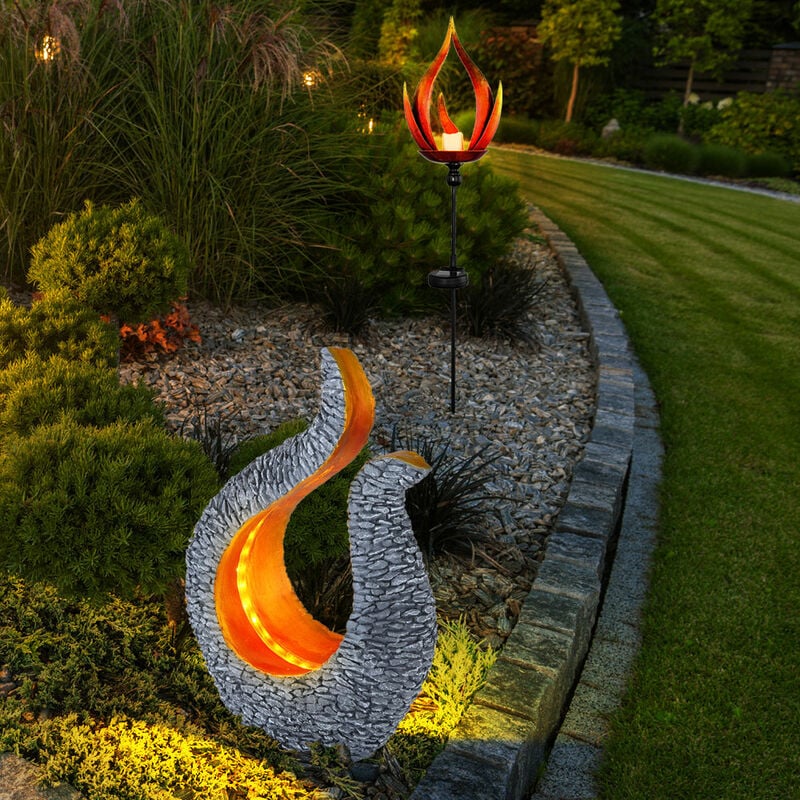 foto del prodotto luce solare a led ottica a fiamma luce da esterno lampada solare da giardino lampada da giardino scultura, ip44 batteria ricaricabile, nero grigio