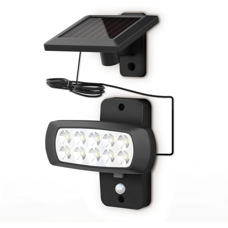 foto del prodotto luce solare a led per esterni ip44, sensore di movimento pir, faretto da parete per casa, terrazza, balcone, nero, antispruzzo, luce bianca fredda