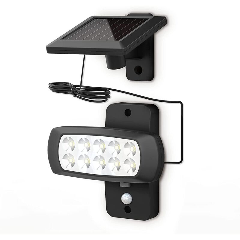 foto del prodotto luce solare a led per esterni ip44, sensore di movimento pir, nero, antispruzzo, luce bianca fredda 6500k