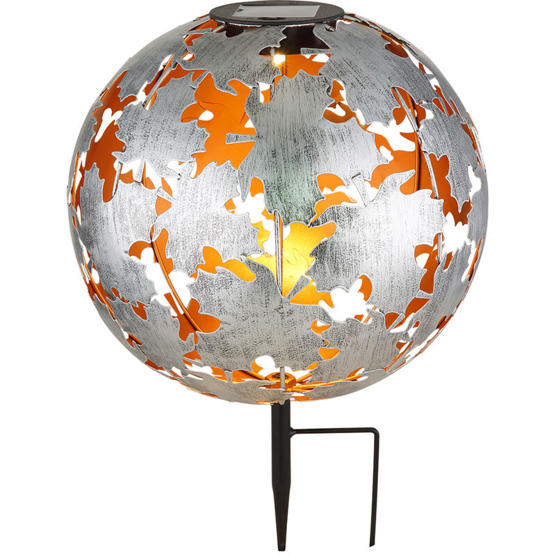 foto del prodotto luce solare argento globo solare lampada da esterno decorazione da giardino picco terrestre lampada solare, foglie d acero, bianco caldo, dxh 27 x 37