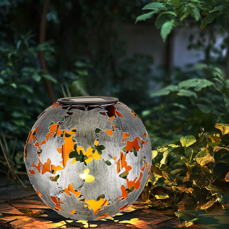 foto del prodotto luce solare argento grigio oro globo solare per esterni decorazione solare da giardino picco di terra, con foglie d acero effetto luce, metallo, 1x