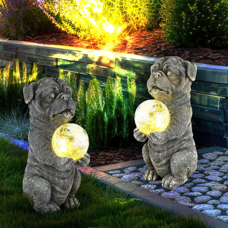 foto del prodotto luce solare cane decorazione giardino animale figura grigio lampada solare palla cane vetro rotto, led bianco caldo, lxlxh 17,5x13x29 cm, set di 2