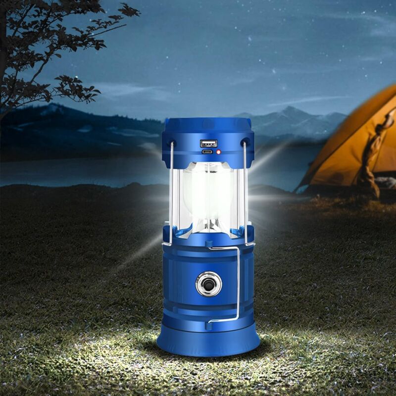 foto del prodotto luce solare da campeggio ricaricabile, lanterna da campeggio portatile usb, luminosit regolabile, 2 modalit di illuminazione, gadget per tenda,