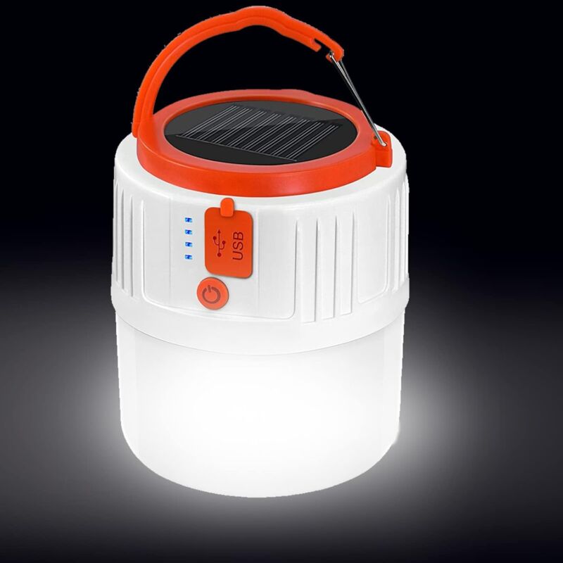 foto del prodotto luce solare da campeggio, ricaricabile tramite usb, faretto led impermeabile per escursionismo e pesca bianco 