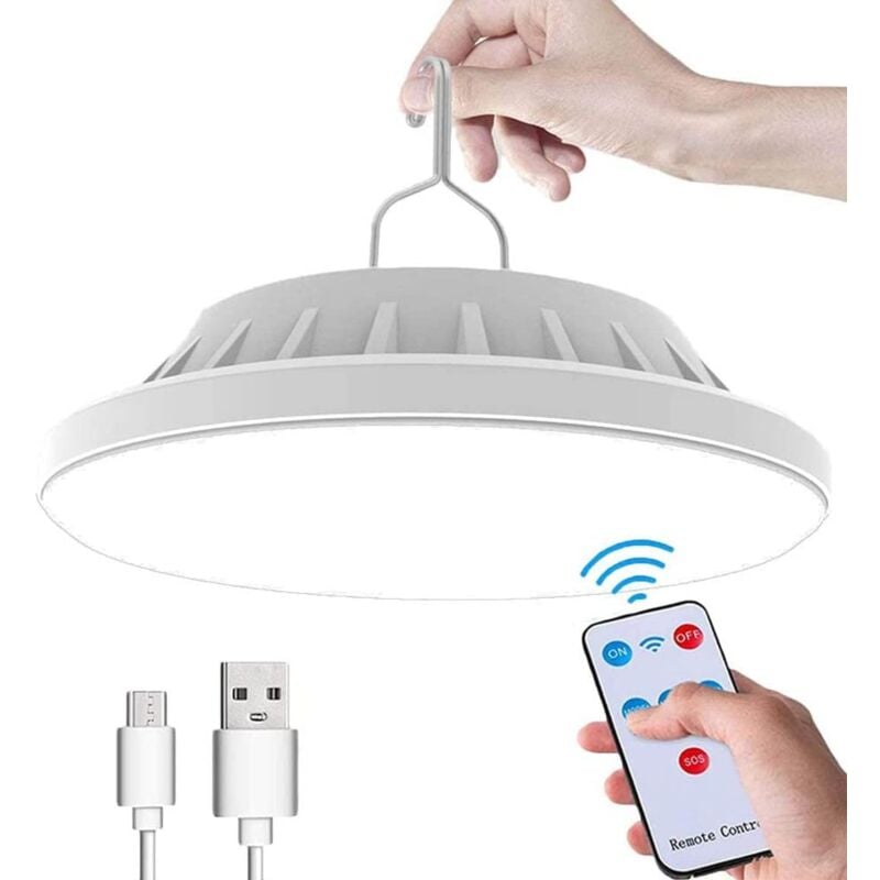 foto del prodotto luce solare da campeggio usb ricaricabile a led con telecomando, 5 modalit di luce per tenda, lampada da campeggio impermeabile ipx6 con power bank