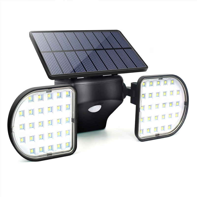foto del prodotto luce solare da esterno a 56 led, con sensore di movimento, doppio pannello, luce di sicurezza, luce da parete regolabile a 360 , ip65 impermeabile,