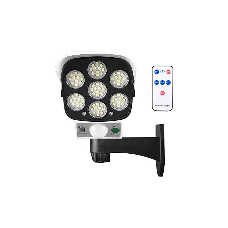 foto del prodotto luce solare da esterno lampada solare da esterno con sensore di movimento wireless e telecamera di sicurezza fittizia ip66 lampada da parete spot a