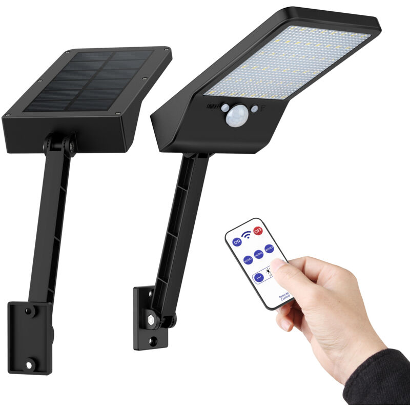 foto del prodotto luce solare da esterno, luce led con sensore di movimento, impermeabile ip65, luce bianca fredda, con telecomando 2 pezzi 