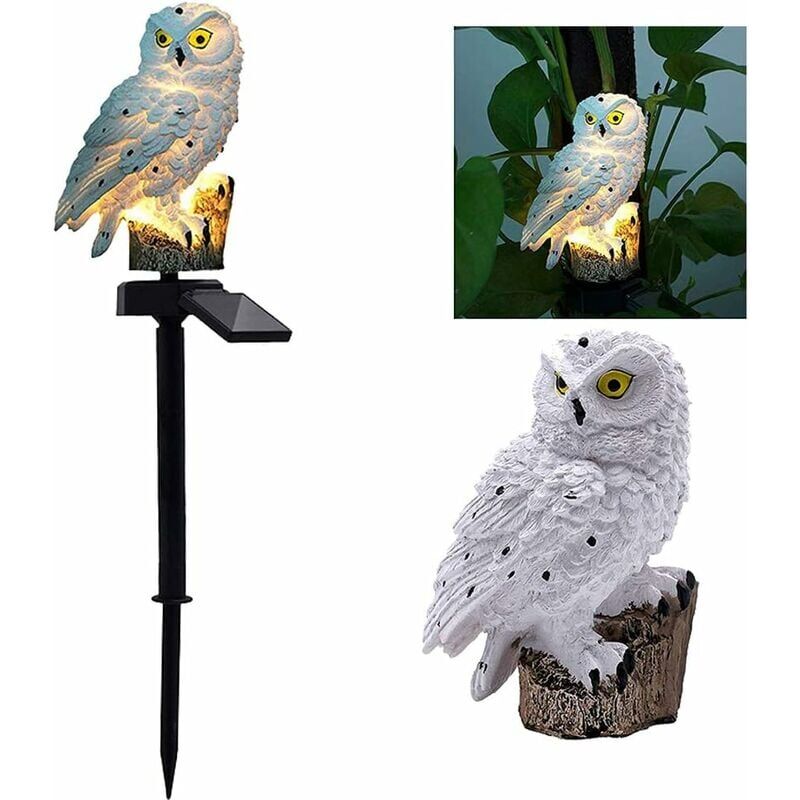 foto del prodotto luce solare da giardino, lampada solare da paesaggio in resina impermeabile a forma di gufo per illuminazione da giardino esterna bianco 