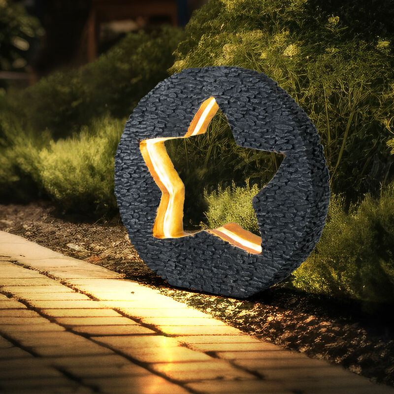 foto del prodotto luce solare da giardino per esterni, decorazione da tavola, pietra color oro ottica a stella, rotondo grigio, led bianco caldo, lxh 31x29,5 cm