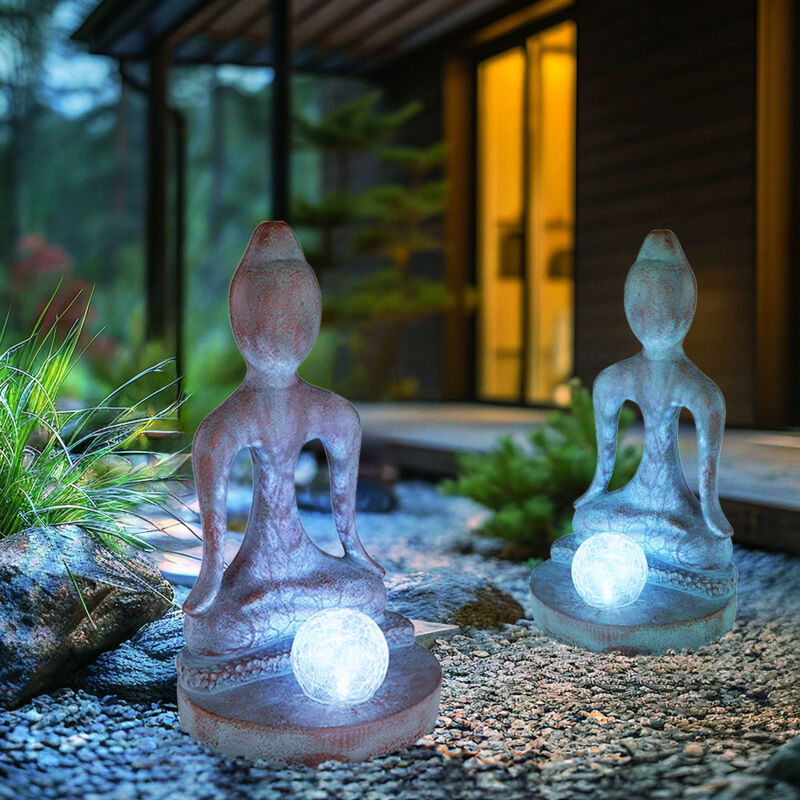 foto del prodotto luce solare decorazione giardino luce esterna figura buddha decorazione resistente alle intemperie, plastica vetro grigio bronzo, 1x led 6000k bianco