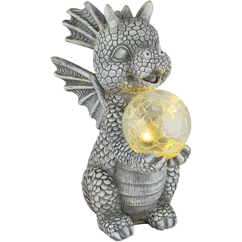 foto del prodotto luce solare drago decorazione giardino animale figura grigio lampada solare globo drago vetro rotto, led bianco caldo, lxlxh 19x13,5x27,5 cm