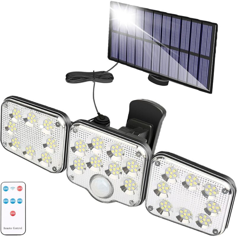 foto del prodotto luce solare esterna con sensore di movimento 130 led, 1300 lumen, cavo da 5 m, telecomando, ip65 impermeabile