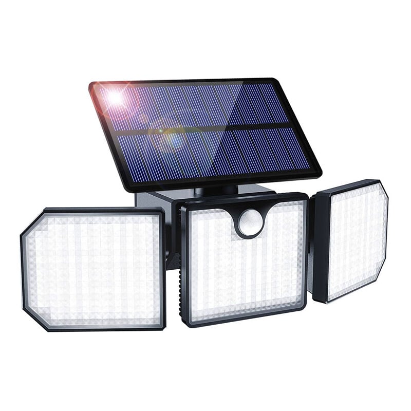 foto del prodotto luce solare esterna con sensore di movimento applique impermeabile a 3 teste faretto da parete per garage, giardino, ingresso 1 pz.