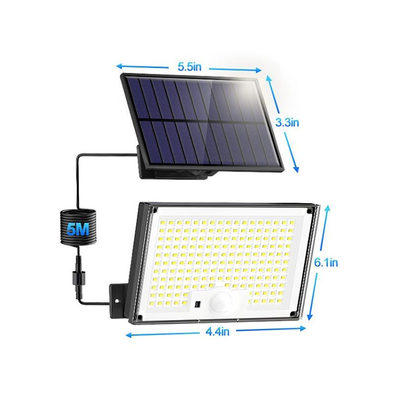 foto del prodotto luce solare esterna con sensore di movimento con telecomando, luce solare a led ip65 impermeabile, faretto solare, 3 modalit di illuminazione solare