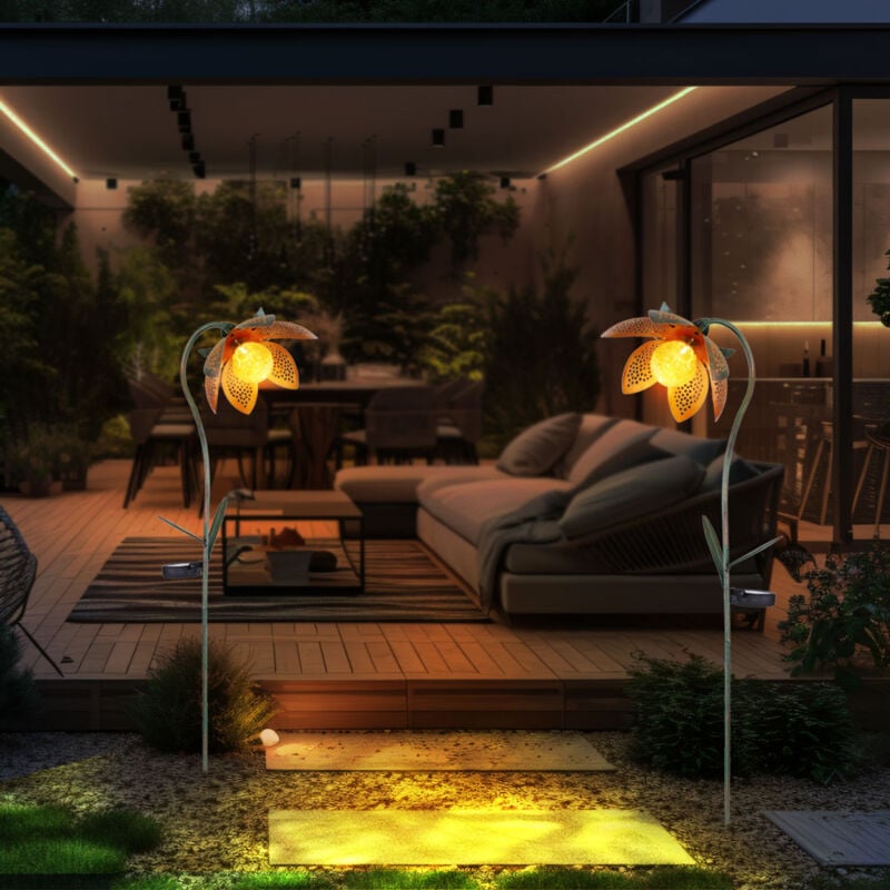foto del prodotto luce solare fiore picchetto picchetto da giardino fiore solare oro verde plug in fiore luminoso, sfera vetro rotto ambra, led bianco freddo, lxpxa