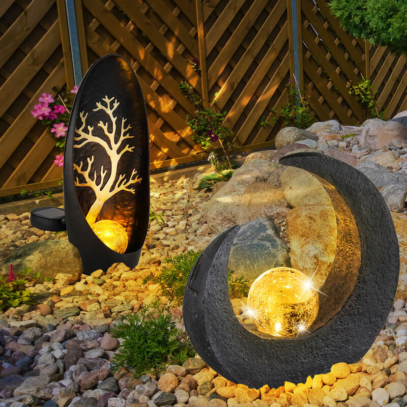 foto del prodotto luce solare luna decorazione da giardino scultura lampade solari per esterni luce da giardino solare, sfera ottica in vetro rotto, ip44, led, set di 2