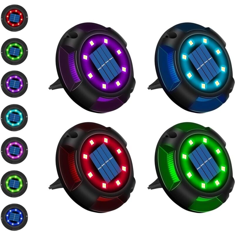 foto del prodotto luce solare per esterni 12 led 7 colori pannello solare ip65 impermeabile luce da terra prato giardino 4 confezioni